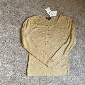 Generation Love Metallic Gold Button Down Shimmery Ribbed, Knit